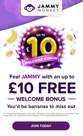 £10 No Deposit Bonus for new players at Jammy Monkey Casino £10 No Deposit Bonus for new players at Jammy Monkey Casino