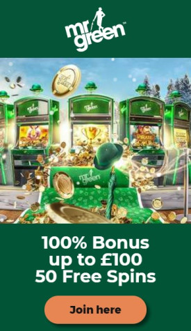 Up to £100 Matched Bonus + 50 Free Spins at Casino Mr Green Up to £100 Matched Bonus + 50 Free Spins at Casino Mr Green