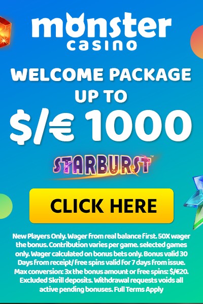 Monster Casino: Welcome Package Up To £1000 + 100 Free Spins