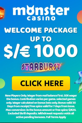 Monster Casino: Welcome Package Up To £1000 + 100 Free Spins Monster Casino: Welcome Package Up To £1000 + 100 Free Spins