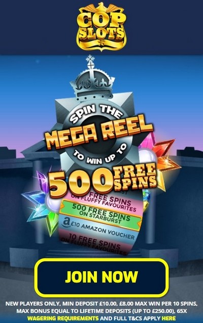 Welcome Bonus at Cop Slots Casino: 500 Free Spins on Starburst Welcome Bonus at Cop Slots Casino: 500 Free Spins on Starburst