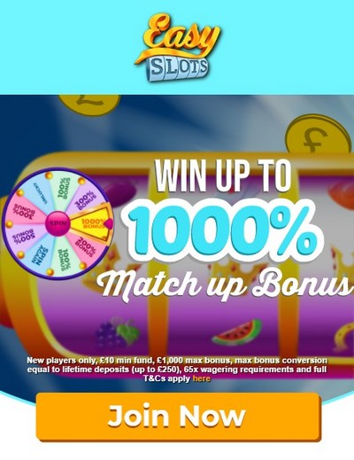 Welcome Offer at Easy Slots Casino Up to 1000% Matchup Bonus Welcome Offer at Easy Slots Casino Up to 1000% Matchup Bonus