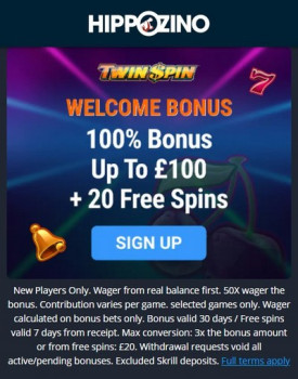 Welcome Bonus at Hippozino Casino: £100 + 20 Free Spins