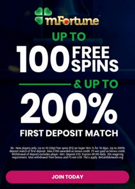 Welcome Bonus at mFortune Casino: 100 Free Spins + 200% Welcome Bonus at mFortune Casino: 100 Free Spins + 200%