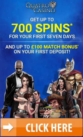 Welcome Bonus for new players at Quatro Casino: 700 FS + £100 Welcome Bonus for new players at Quatro Casino: 700 FS + £100