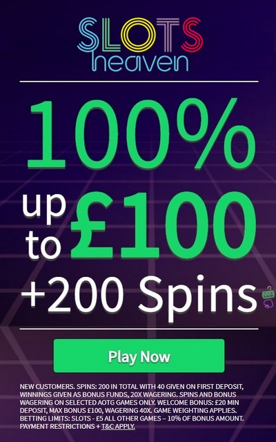 200 Free Spins + £100 Welcome Bonus at Slots Heaven Casino