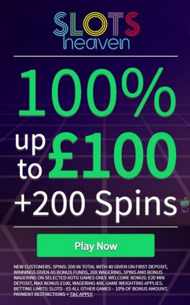 200 Free Spins + £100 Welcome Bonus at Slots Heaven Casino 200 Free Spins + £100 Welcome Bonus at Slots Heaven Casino