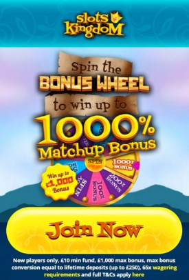 Welcome Bonus at Slots Kingdom Casino Up to 1000%